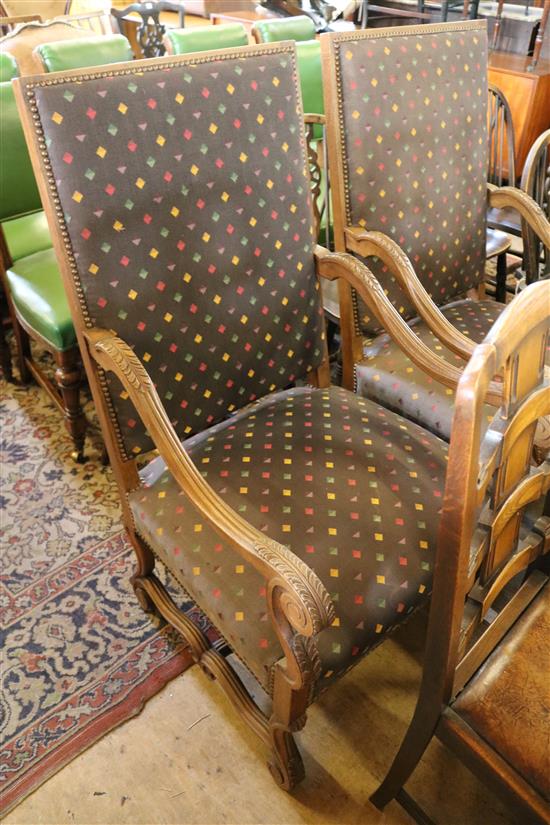 Pair high back armchairs